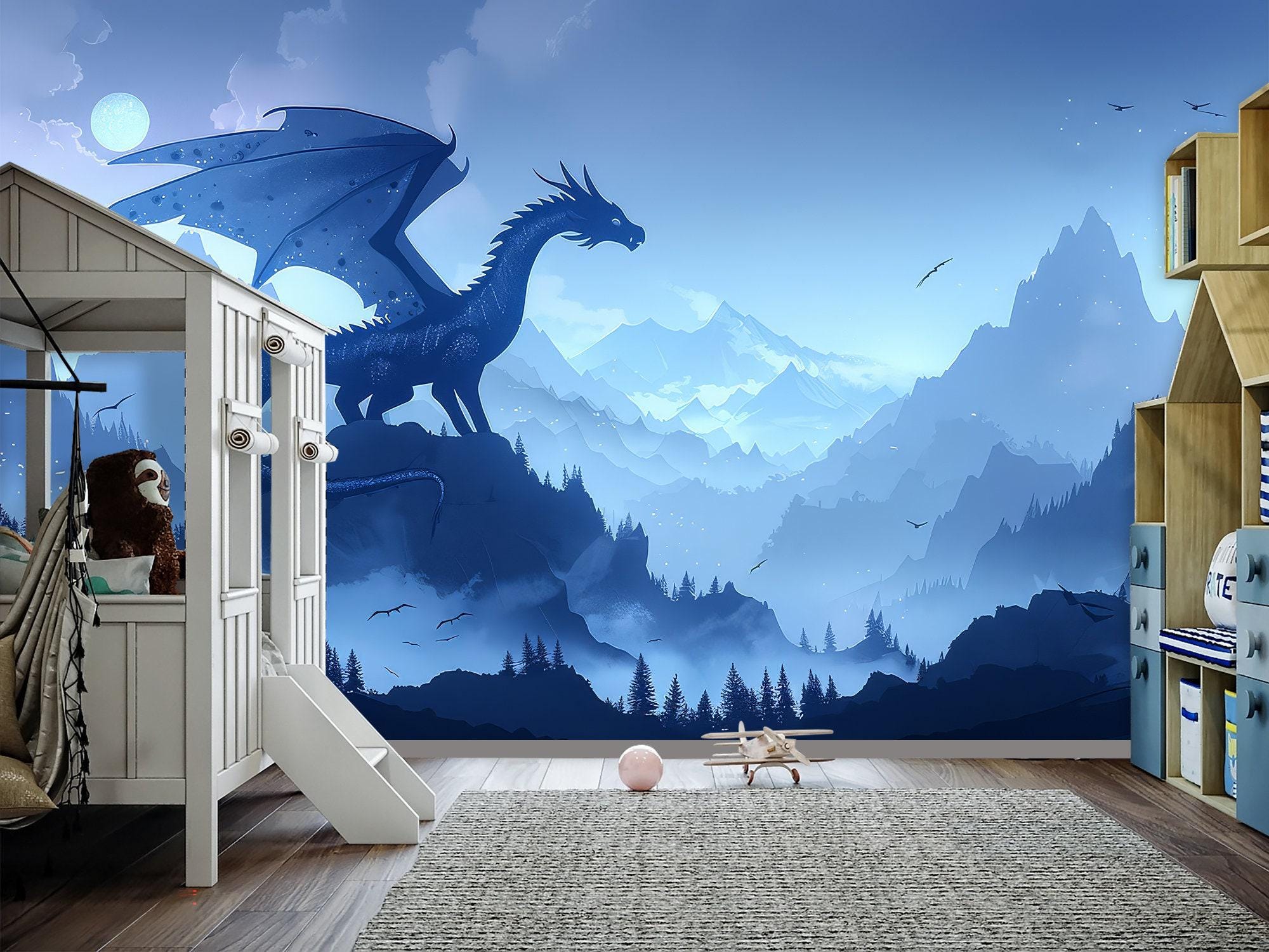 Dragon Wallpaper Peel and Stick Toddler Bedroom, Mountains Landscape ...