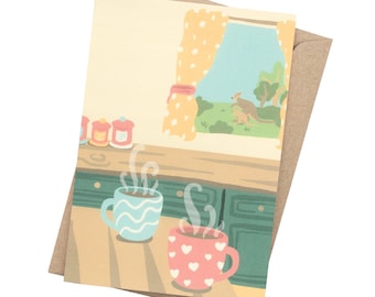 Tea Time Kangaroo Card: Thinking of You, Blank Inside