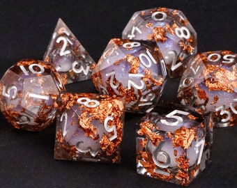Gold foil liquid core dice set for dungeons and dragons | Liquid core dice set for dnd gifts |  resin liquid dice for role playing games