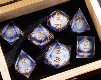 Galaxy dnd dice , Gold foil liquid core dice set , dungeons and dragons dice , liquid core dnd dice set for role playing games , Resin dice