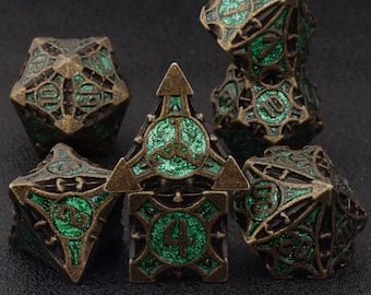 Dnd metal dice set for role playing games | Green dungeons and dragons dice set for tabletop games | rpg dice set | Metal d&d dice set