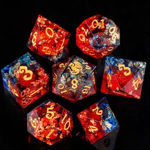 Blue dnd dragon liquid core dice set for dnd gifts ,Orange liquid core dice , galaxy resin liquid dice, rpg dice set,  dragon d&d dice