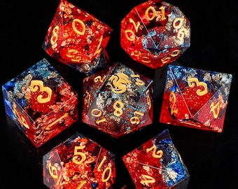 Blue dnd dragon liquid core dice set for dnd gifts ,Orange liquid core dice , galaxy resin liquid dice, rpg dice set,  dragon d&d dice