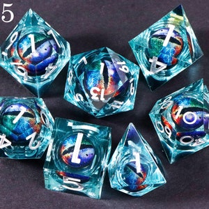 Dnd dragon's eye liquid core dice set , liquid core dnd dice set for dnd gifts , rpg dice set , Resin d&d dice set, eyeball dice #05
