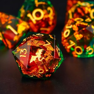 New dnd dragon liquid core dice set for dnd gifts ,Green  liquid core dice , galaxy resin liquid dice, rpg dice set,  dragon d&d dice