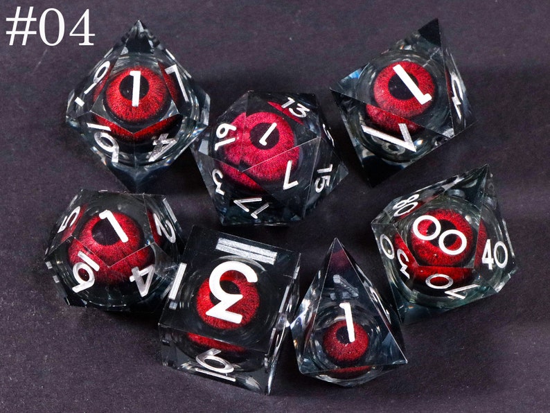 Dnd dragon's eye liquid core dice set , liquid core dnd dice set for dnd gifts , rpg dice set , Resin d&d dice set, eyeball dice #04