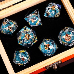 Bee Liquid Core Dice Set | Orange Resin RPG Dice | Orange Liquid Core Dice with box for dnd gifts image 14