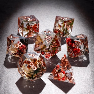 Dnd red resin flower sharp edge dice set | Resin D&D Dice Set  | flower resin dice for role playing games | rpg dice set