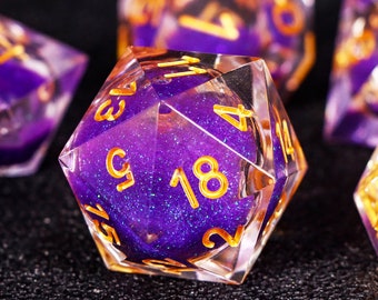 Purple liquid core dice set ，Galaxy liquid core dice set for dungeons and dragons , Liquid core dice set for dnd gifts , rpg resin dice set