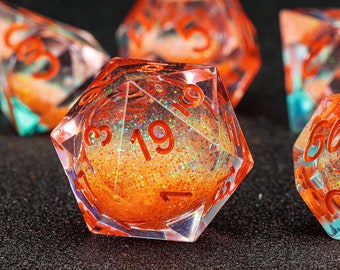 liquid core dice set for dungeons and dragons | liquid core dnd dice set for gifts | Orange resin liquid dice | rpg dice set