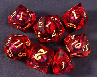 Dnd dragon's eye liquid core dice set , liquid core dnd dice set for dnd gifts , rpg dice set ,  Red Resin d&d dice set, eyeball dice