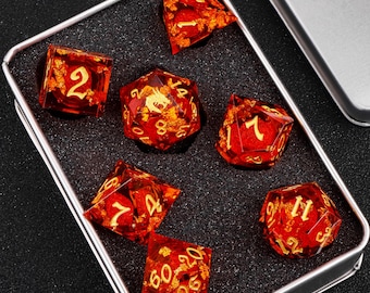 Red Dragon Liquid Core Dice Set, D&D RPG Dice with Box