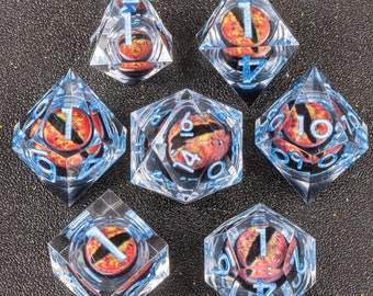 Dnd Liquid Core Dice Set | liquid core dnd dice set for dnd gifts | rpg dice set | Resin dungeons and dragons dice | FLAME EYE d&d dice set