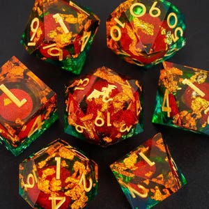 Orange green dragon liquid core dice set ,Dnd liquid core dice for gifts ,New dragon resin liquid dice, rpg dice set,  dragon d&d dice