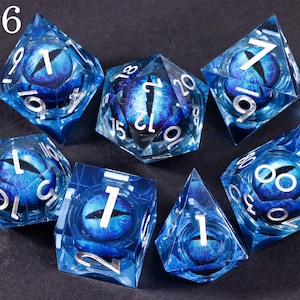 Dnd dragon's eye liquid core dice set , liquid core dnd dice set for dnd gifts , rpg dice set , Resin d&d dice set, eyeball dice #06