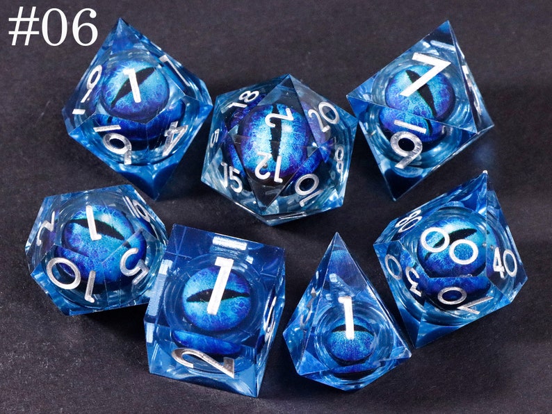 Dnd dragon's eye liquid core dice set , liquid core dnd dice set for dnd gifts , rpg dice set , Resin d&d dice set, eyeball dice #06