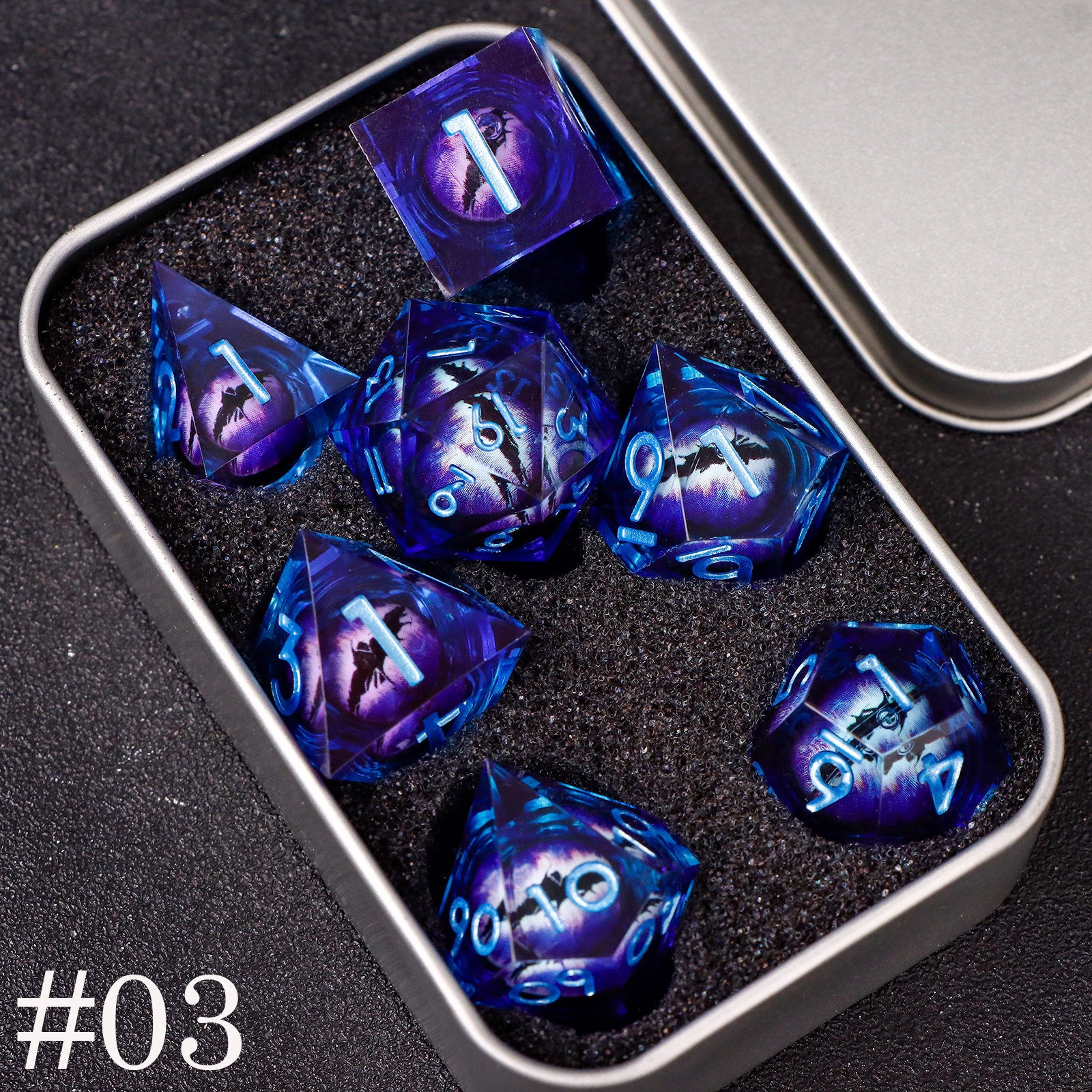 Purple Dragon's Eye Liquid Core Dice For Role Playing Games, Beholder's Eye Dice For DND Gifts, Mixed Color Resin Liquid Core Dice D&D Set