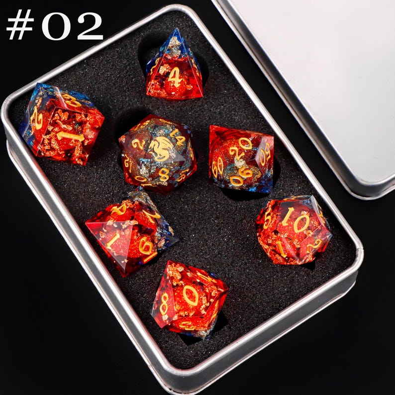 Dnd dragon liquid core dice set , liquid core d and d dice for dnd gifts ,New dragon resin liquid dice, rpg dice set, red dragon d&d dice 02