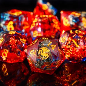 dragon liquid core dice set for gifts ,Red and blue  liquid core dice ,New galaxy resin liquid dice, rpg dice set,  dragon d&d dice