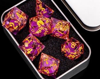 Purple dragon liquid core dice set , liquid core d and d dice for dnd gifts ,New dragon resin dice, rpg dice set, red dragon d&d dice