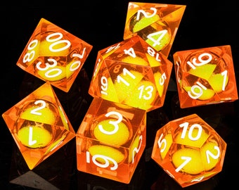 liquid core dice set for dungeons and dragons | liquid resin dnd dice set for gifts | Orange resin liquid dice for Board Game | rpg dice set