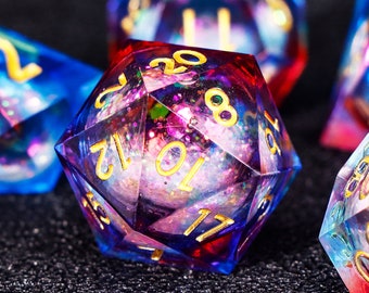 Liquid core dice set ，Galaxy liquid core dice set for dungeons and dragons , Red blue liquid core dice for dnd gifts , rpg resin dice set