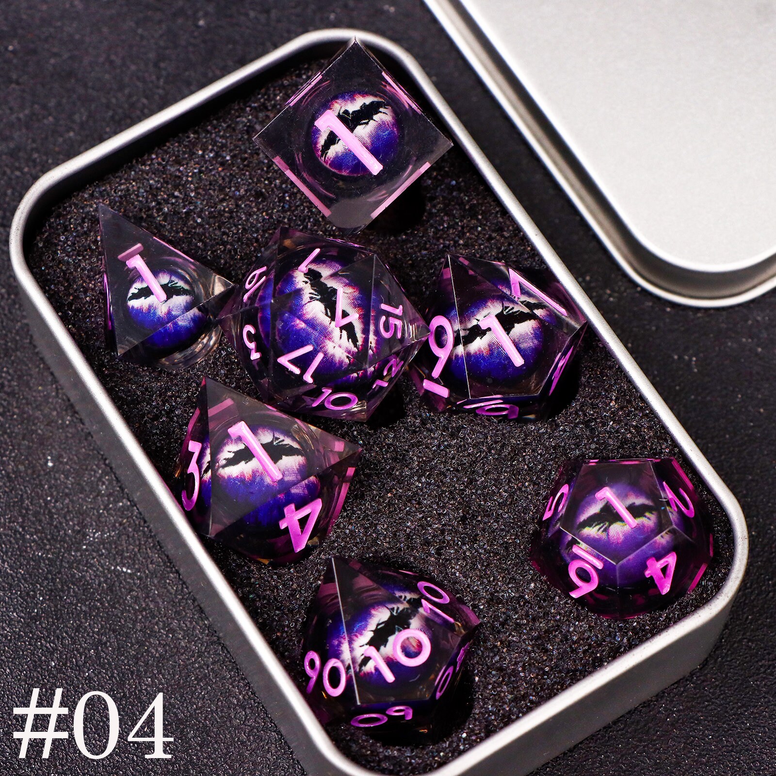 Purple Dragon's Eye Liquid Core Dice For Role Playing Games, Beholder's Eye Dice For DND Gifts, Mixed Color Resin Liquid Core Dice D&D Set