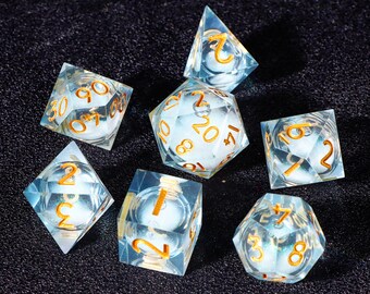 Galaxy liquid core dice set for role playing games , blue dungeons and dragons liquid core dice  ，Resin Liquid core dice set for dnd gifts