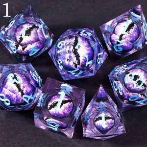 Dnd dragon's eye liquid core dice set , liquid core dnd dice set for dnd gifts , rpg dice set , Resin d&d dice set, eyeball dice #01
