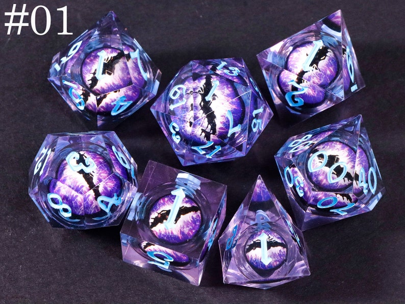 Dnd dragon's eye liquid core dice set , liquid core dnd dice set for dnd gifts , rpg dice set , Resin d&d dice set, eyeball dice #01