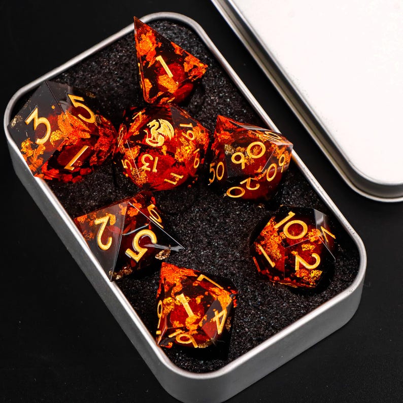 Dnd dragon liquid core dice set , liquid core d and d dice for dnd gifts ,New dragon resin liquid dice, rpg dice set, red dragon d&d dice image 1