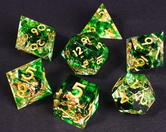 Dnd Resin Sharp Edge Dice Set / Juego de dados D&D de resina hecho a mano / Dados de resina verde para juegos de rol / juego de dados rpg