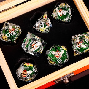 Bee Liquid Core Dice Set | Orange Resin RPG Dice | Orange Liquid Core Dice with box for dnd gifts image 15