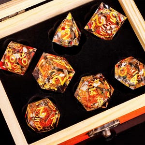 Bee Liquid Core Dice Set | Orange Resin RPG Dice | Orange Liquid Core Dice with box for dnd gifts image 12