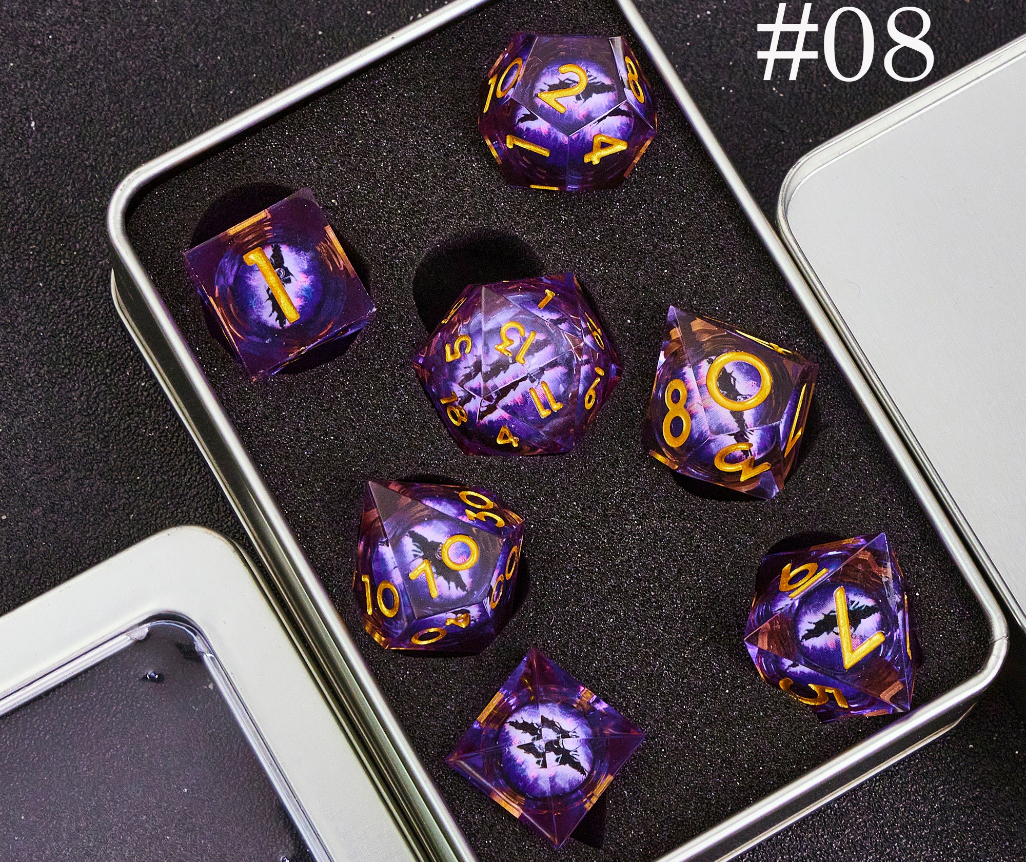 Purple Dragon's Eye Liquid Core Dice For Role Playing Games, Beholder's Eye Dice For DND Gifts, Mixed Color Resin Liquid Core Dice D&D Set