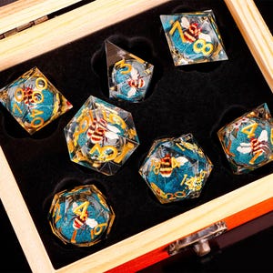 Bee Liquid Core Dice Set | Orange Resin RPG Dice | Orange Liquid Core Dice with box for dnd gifts image 13