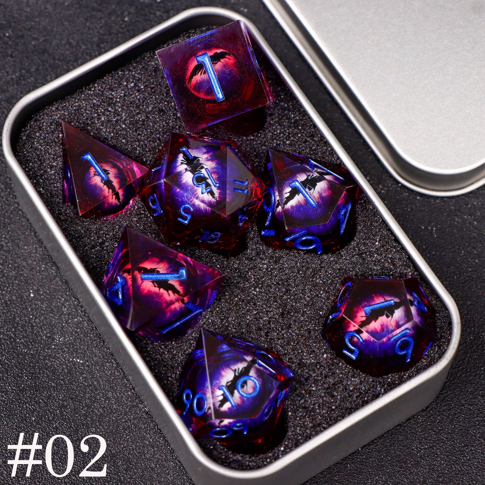 Purple Dragon's Eye Liquid Core Dice For Role Playing Games, Beholder's Eye Dice For DND Gifts, Mixed Color Resin Liquid Core Dice D&D Set