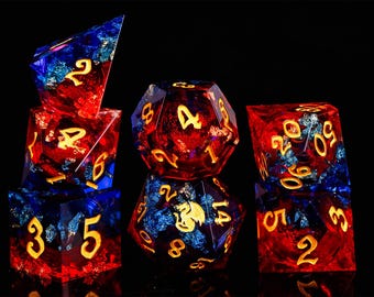 Red and blue dragon liquid core dice , liquid core d&d dice for dnd gifts ,dragon resin liquid dice, rpg red dragon dice