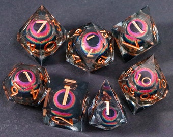 Dnd dragon's eye liquid core dice set , liquid core dnd dice set for dnd gifts , rpg dice set ,   Resin d&d dice set, eyeball dice