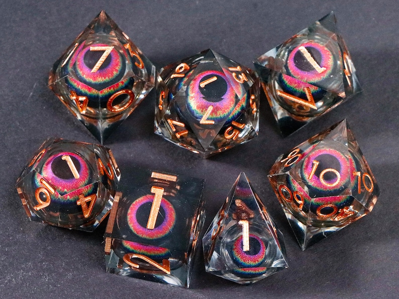 Dnd dragon's eye liquid core dice set , liquid core dnd dice set for dnd gifts , rpg dice set , Resin d&d dice set, eyeball dice zdjęcie 1
