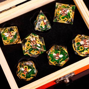 Bee Liquid Core Dice Set | Orange Resin RPG Dice | Orange Liquid Core Dice with box for dnd gifts image 16