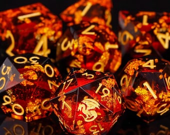 Dragon liquid core dice set , liquid core d and d dice for dnd gifts ,dnd dragon resin liquid dice, rpg dice set, red dragon d&d dice