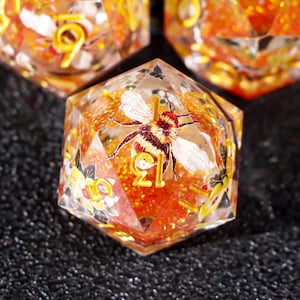 Bee Liquid Core Dice Set | Orange Resin RPG Dice | Orange Liquid Core Dice with box for dnd gifts