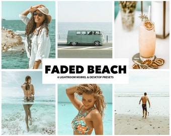 6 Presetów Lightroom FADED BEACH, Lato, Podróże, Portret, Preset DNG do Lightroom Mobile, Filtry na komputer iPhone'a na Instagram