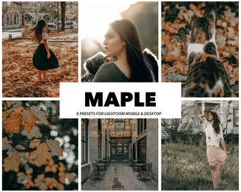 5 Presetów Lightroom MAPLE, Jesień, Ślub, Upadek, Portret, Preset Lightroom Mobile DNG, Filtr pulpitu iPhone'a na Instagram