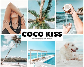 10 mobilnych presetów Lightroom, COCO KISS, filtr plażowy i letni, preset DNG do Lightroom Mobile, filtry na komputer iPhone'a do Instagrama lub zdjęć