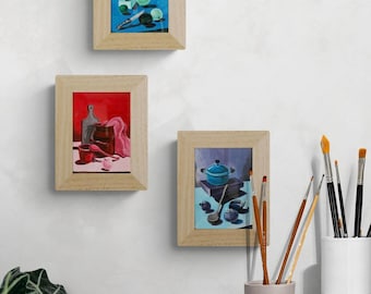 Mini paintings, Antique still life paintings, green still life, vintage