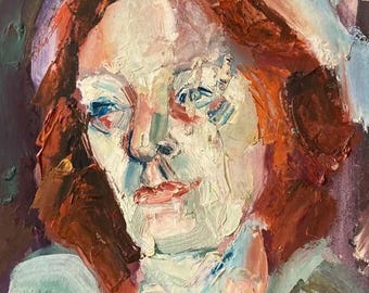Oil Portrait, nurse, woman, Abstract, Antique painting on board, vintage, modern art, 20th century