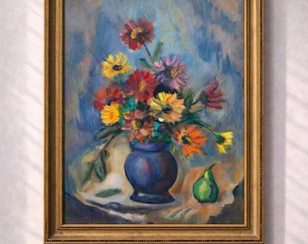 Pintura al óleo floral vintage, Mencha Cokolova, Naturaleza muerta minimalista