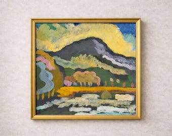 Pintura al óleo de paisaje vintage enmarcada: decoración artística original